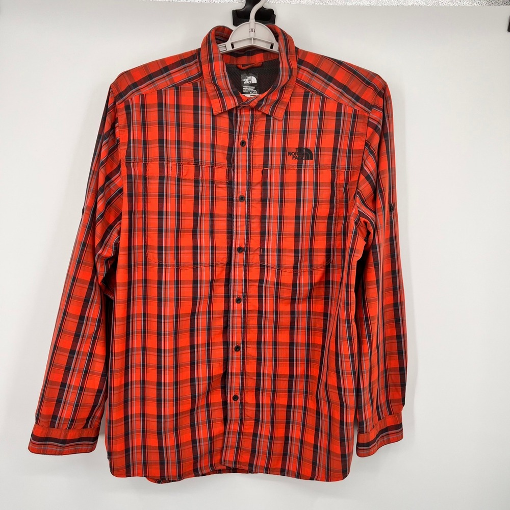 The North Face Mens XL Red Black‎ Plaid Long Sleeve Hiking Button Up Shirt 1583